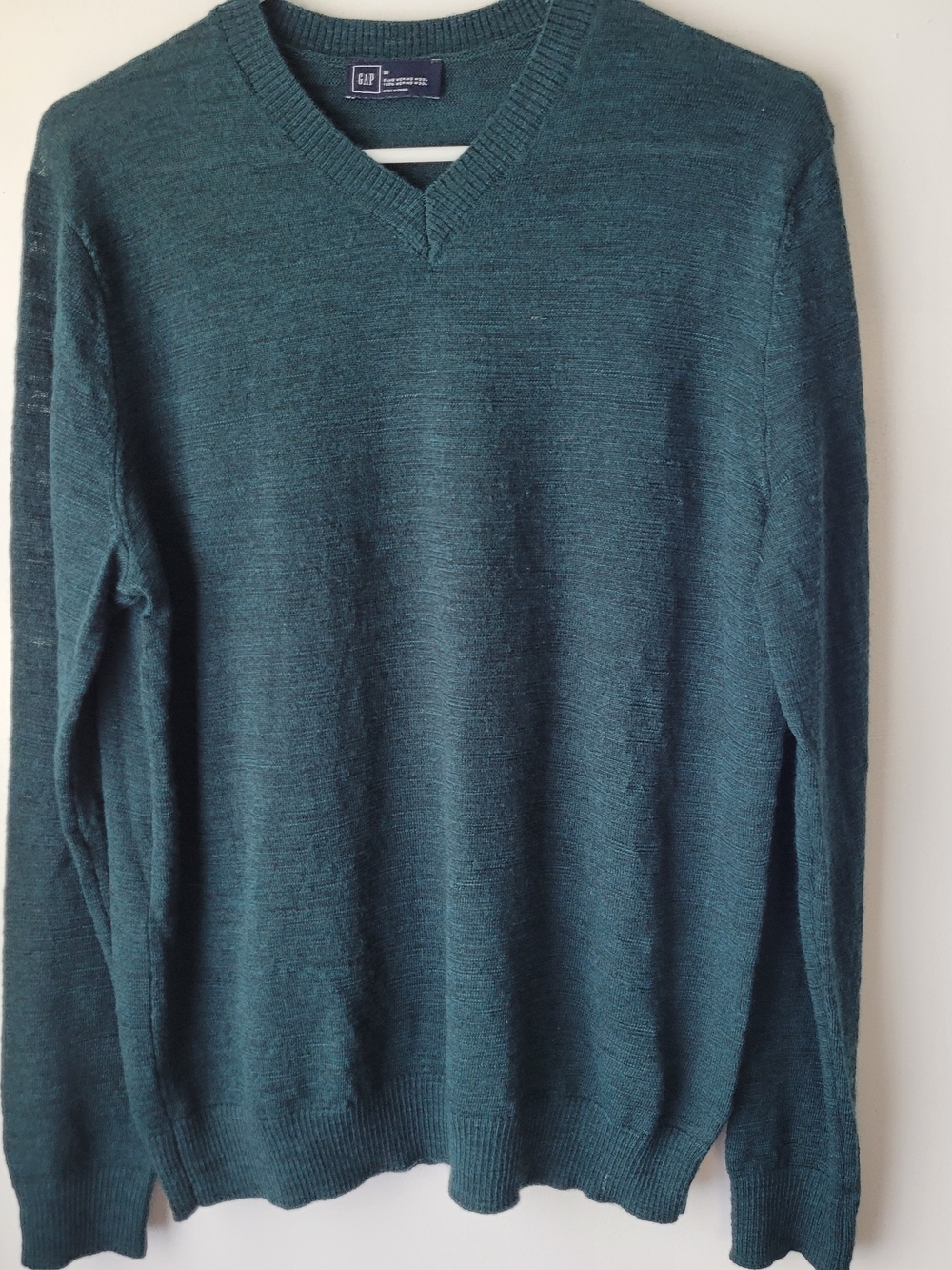 GAP Men Teal V-Neck Wool Sweater Size M